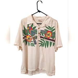 Vintage Tropical Parrot Polo Shirt Large